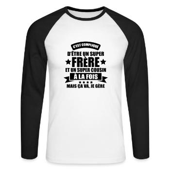 compliqué d'être un super frère et un super cousin - T-shirt baseball manches longues Homme - blanc/noir - Devant - Nik (191cm)