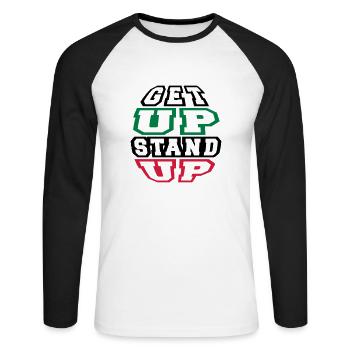 get up stand up - T-shirt baseball manches longues Homme - blanc/noir - Devant - Nik (191cm)