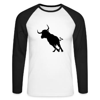 Stier - Unisex Baseballshirt langarm - Weiß/Schwarz - Vorne - Nik (191cm)