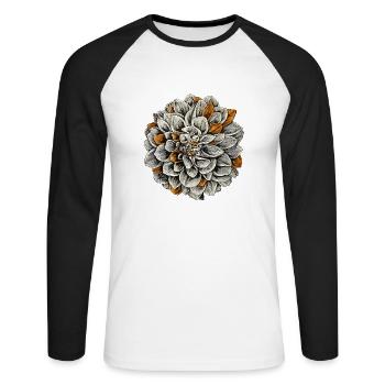 Fleur de dahlia à l'orange, encre, dessin, rétro - T-shirt baseball manches longues Homme - blanc/noir - Devant - Nik (191cm)
