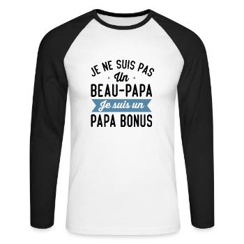 Je Suis Pas Beau-Papa Je Suis Un Papa Bonus Cadeau - T-shirt baseball manches longues Homme - blanc/noir - Devant - Nik (191cm)
