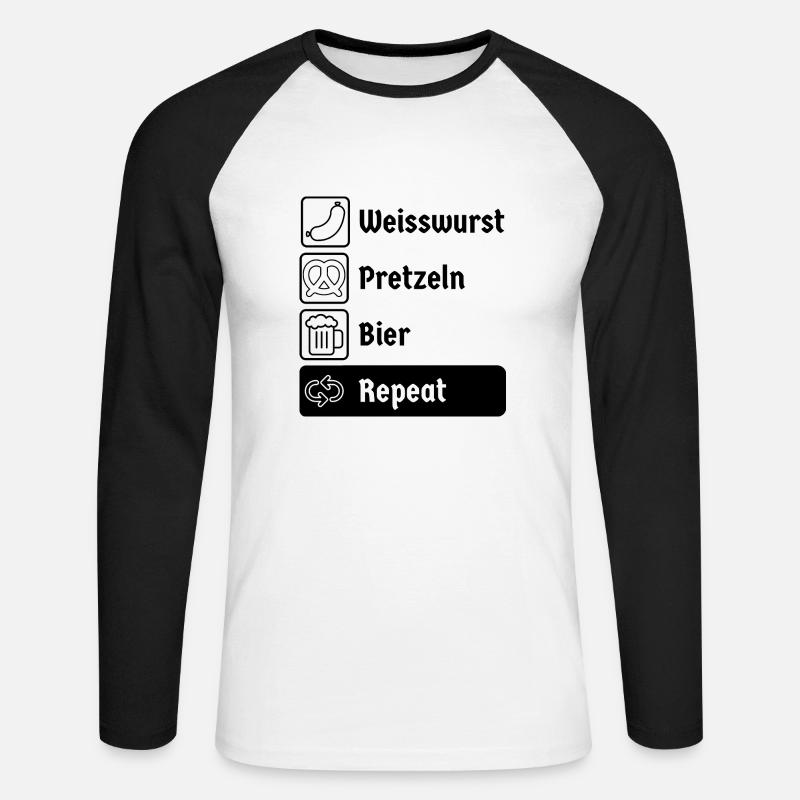 Weisswurst Pretzeln Bier Repeat - Unisex Baseballshirt langarm - Weiß/Schwarz