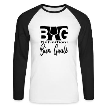 Texte / phrase / message /Design / drôle / humour - T-shirt baseball manches longues Homme - blanc/noir - Devant - Nik (191cm)