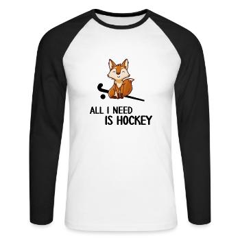 Feldhockey Hockey-Fuchs braucht Hockey - Unisex Baseballshirt langarm - Weiß/Schwarz - Vorne - Nik (191cm)