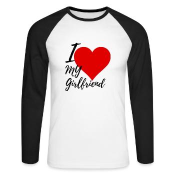 I heart my Girlfriend - Unisex Baseballshirt langarm - Weiß/Schwarz - Vorne - Nik (191cm)