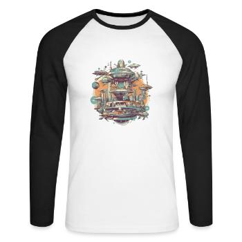 Ville futuriste - T-shirt baseball manches longues Homme - blanc/noir - Devant - Nik (191cm)