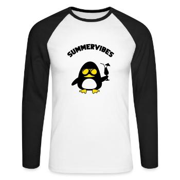 beach duck summervibes - Unisex Baseballshirt langarm - Weiß/Schwarz - Vorne - Nik (191cm)
