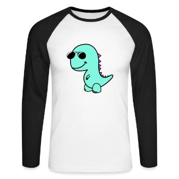 cool dino - Unisex Baseballshirt langarm - Weiß/Schwarz - Vorne - Nik (191cm)