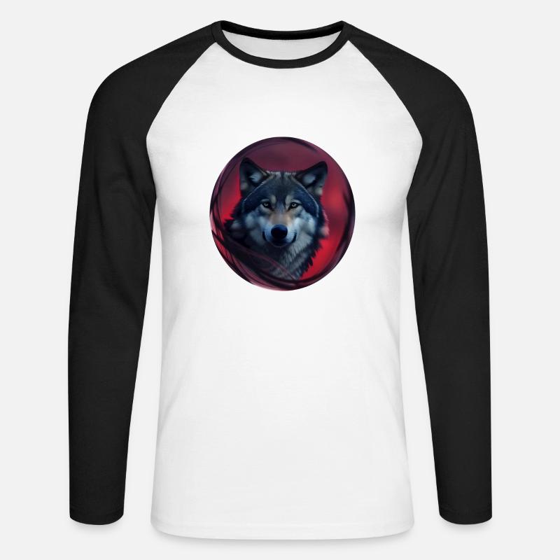 Wolf - Unisex Baseballshirt langarm - Weiß/Schwarz