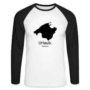 Mallorca. Urlaub. - Unisex Baseballshirt langarm - Weiß/Schwarz - Vorne - Nik (191cm)