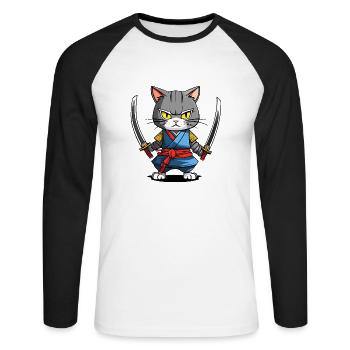 Samurai Cat #39 - Unisex Long Sleeve Baseball T-Shirt - white/black - Front - Nik (191cm)