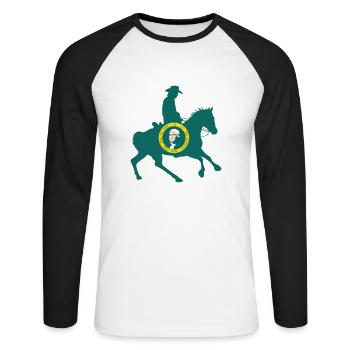 Flagge des Bundesstaates Washington Cowboy - Unisex Baseballshirt langarm - Weiß/Schwarz - Vorne - Nik (191cm)