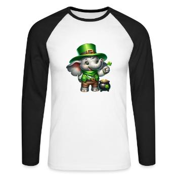 Célébration de la Saint-Patrick en l’honneur des éléphants - T-shirt baseball manches longues Homme - blanc/noir - Devant - Nik (191cm)
