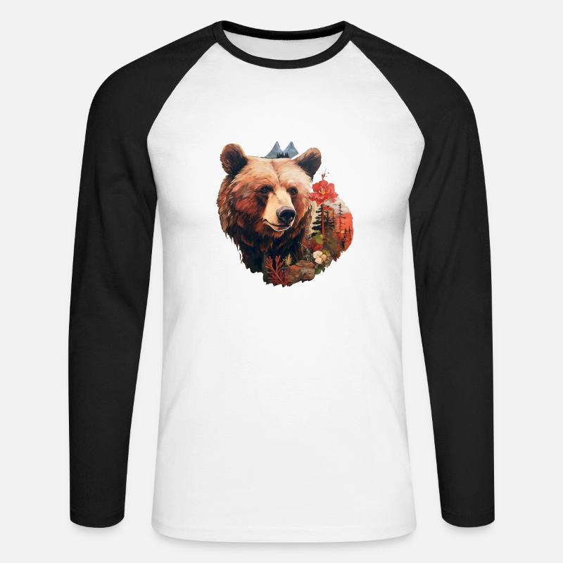 Bear in the wild - Unisex Long Sleeve Baseball T-Shirt - white/black