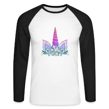 Einhorn süße Regenbogen lustige Einhörner magische Fantasie - Unisex Baseballshirt langarm - Weiß/Schwarz - Vorne - Nik (191cm)