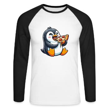Penguin Pizza Funny Food Fast Food Comic - Unisex Long Sleeve Baseball T-Shirt - white/black - Front - Nik (191cm)