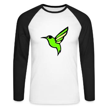 Silhouette d'oiseau colibri - T-shirt baseball manches longues Homme - blanc/noir - Devant - Nik (191cm)