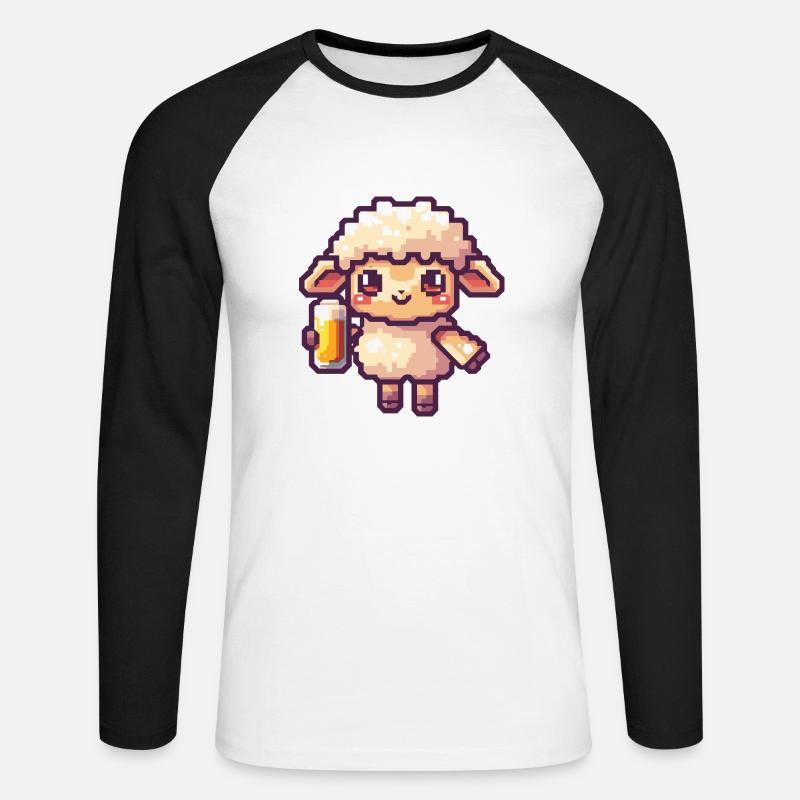 Schaf Bier Pixel - Unisex Baseballshirt langarm - Weiß/Schwarz