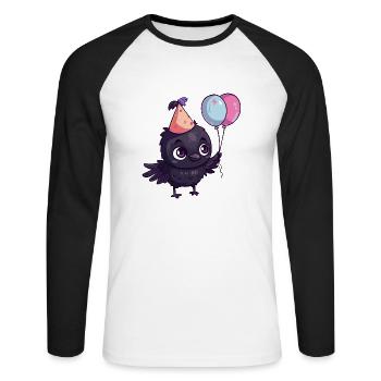 Rabe Krähe Geburtstag Comic - Unisex Baseballshirt langarm - Weiß/Schwarz - Vorne - Nik (191cm)
