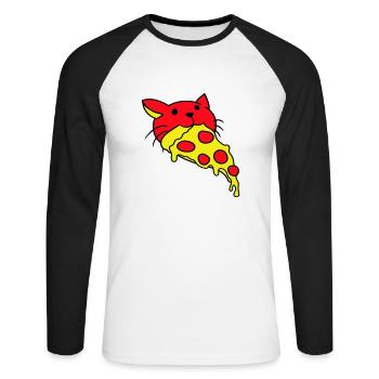 Katze Isst Salami Pizza Hunger Fast Food Essen - Unisex Baseballshirt langarm - Weiß/Schwarz - Vorne - Nik (191cm)