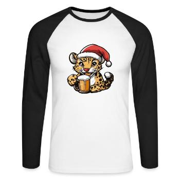 Leopard Weihnachten Bier - Unisex Baseballshirt langarm - Weiß/Schwarz - Vorne - Nik (191cm)