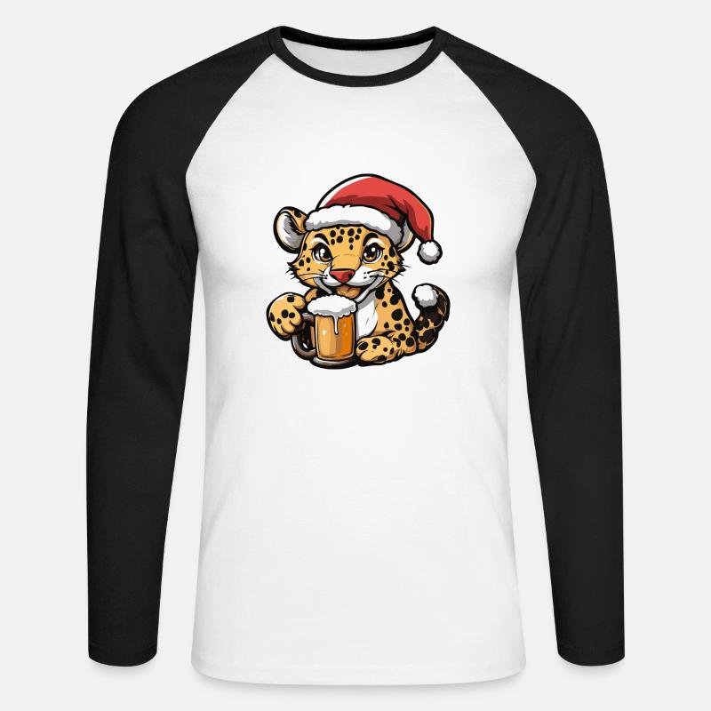 Leopard Weihnachten Bier - Unisex Baseballshirt langarm - Weiß/Schwarz