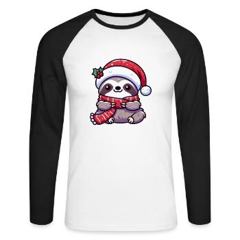Süßes Faultier Chibi Weihnachten Mops Cartoon - Unisex Baseballshirt langarm - Weiß/Schwarz - Vorne - Nik (191cm)