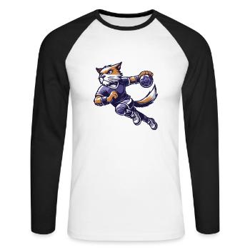 Le chat handballeur - T-shirt baseball manches longues Homme - blanc/noir - Devant - Nik (191cm)