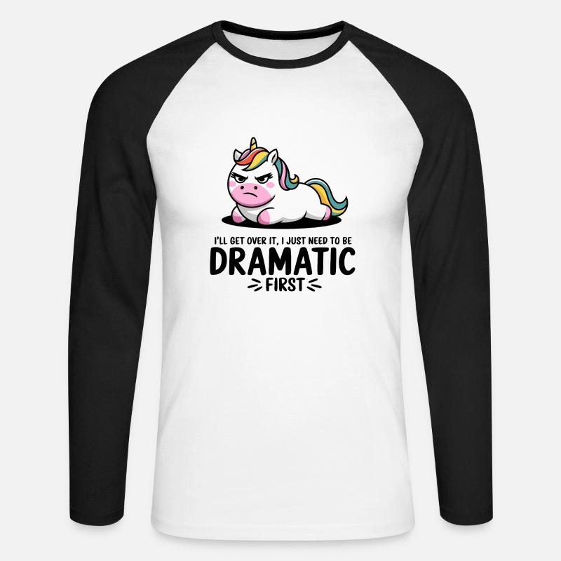 Dramatisches Einhorn - Unisex Baseballshirt langarm - Weiß/Schwarz