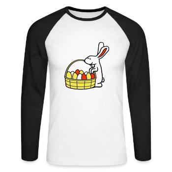 Hase Korb Ostereier suchen Osterhase bunte Eier - Unisex Baseballshirt langarm - Weiß/Schwarz - Vorne - Nik (191cm)