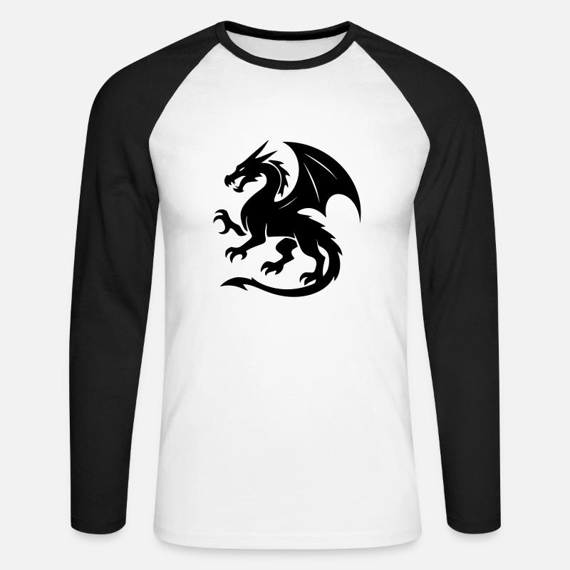 Drache (schwarz) - Unisex Baseballshirt langarm - Weiß/Schwarz