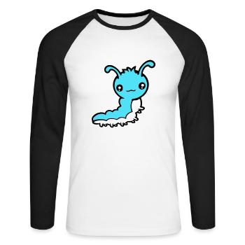 Chenille mignonne petite larve amicale ver heureux - T-shirt baseball manches longues Homme - blanc/noir - Devant - Nik (191cm)