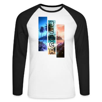 Motif de plage 3 couleurs avec lettrage de plage - T-shirt baseball manches longues Homme - blanc/noir - Devant - Nik (191cm)