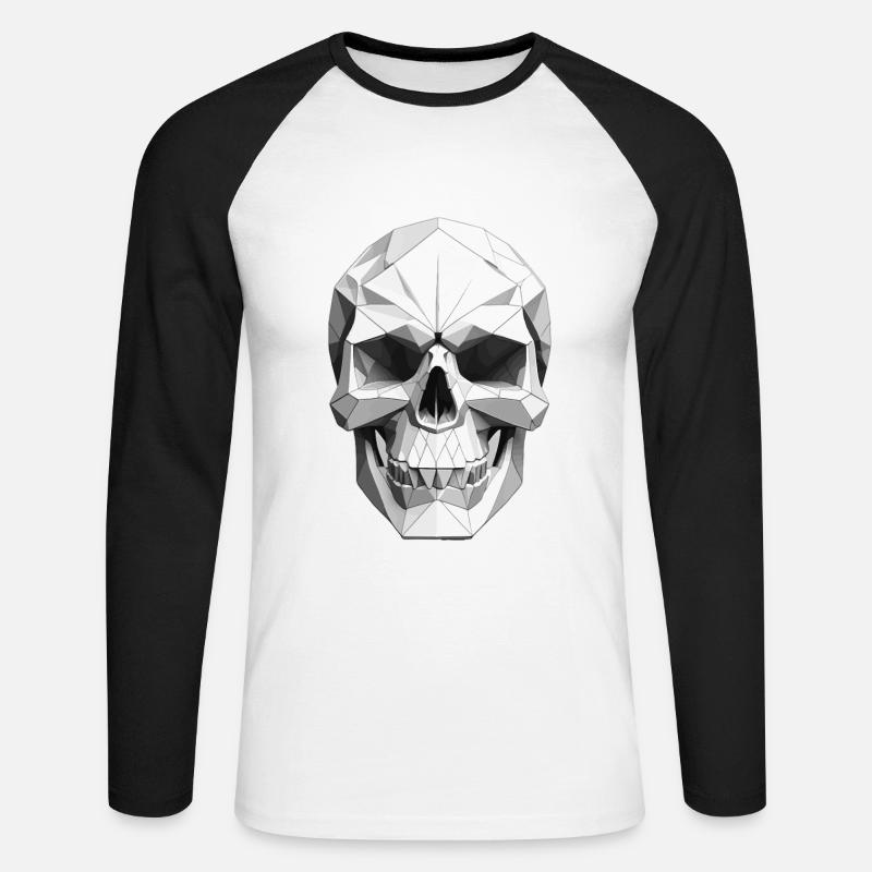 Schädel - Low Poly Design - Unisex Baseballshirt langarm - Weiß/Schwarz