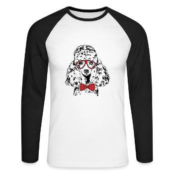 Funny MINIATURE POODLE Glasses Dog Dog - Unisex Long Sleeve Baseball T-Shirt - white/black - Front - Nik (191cm)