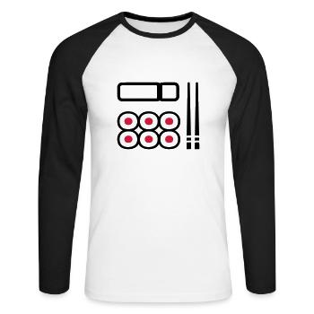 Sushi - Unisex Baseballshirt langarm - Weiß/Schwarz - Vorne - Nik (191cm)