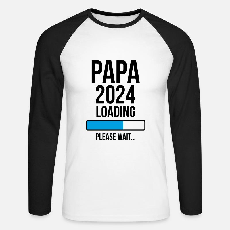 Papa 2024 Loading Bitte warten... - Unisex Baseballshirt langarm - Weiß/Schwarz