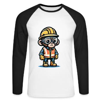 Cute Monkey Construction Worker - Unisex Long Sleeve Baseball T-Shirt - white/black - Front - Nik (191cm)