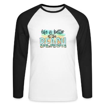 VACANCES VACANCES À LA PLAGE PALMIERS MOTIF DE VOYAGE DU SOLEIL - T-shirt baseball manches longues Homme - blanc/noir - Devant - Nik (191cm)