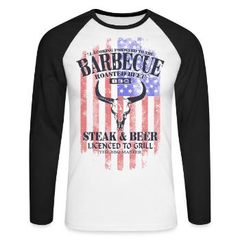 Barbecue - BBQ - USA Buffalo - T-shirt baseball manches longues Homme - blanc/noir - Devant - Nik (191cm)