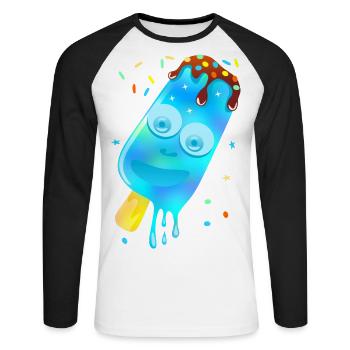 Crème glacée colorée – Bleu - T-shirt baseball manches longues Homme - blanc/noir - Devant - Nik (191cm)