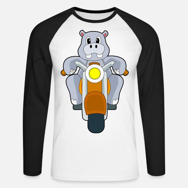 Nilpferd Motorrad - Unisex Baseballshirt langarm - Weiß/Schwarz
