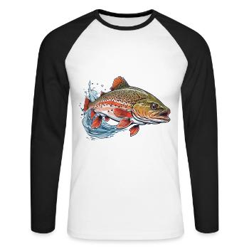 Forelle im Wasser Fisch Design Angeln und Fischen - Unisex Baseballshirt langarm - Weiß/Schwarz - Vorne - Nik (191cm)
