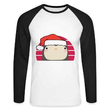 Pingouin de Noël - T-shirt baseball manches longues Homme - blanc/noir - Devant - Nik (191cm)
