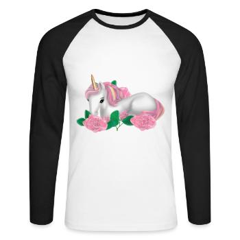 Unicorn in roses - Unisex Long Sleeve Baseball T-Shirt - white/black - Front - Nik (191cm)
