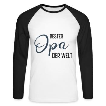 Bester Opa der Welt - Spruchdesign - Unisex Baseballshirt langarm - Weiß/Schwarz - Vorne - Nik (191cm)