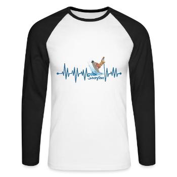 Surfer sur le rythme cardiaque - T-shirt baseball manches longues Homme - blanc/noir - Devant - Nik (191cm)