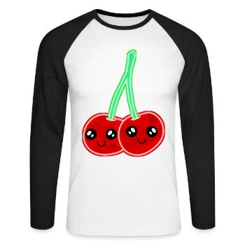Kirschen Cherry Früchte Retro Vintage 70er Geisha - Unisex Baseballshirt langarm - Weiß/Schwarz - Vorne - Nik (191cm)
