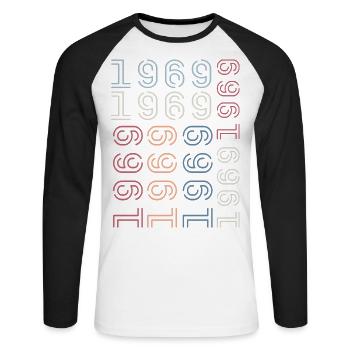 Né en 1969 Cadeau Anniversaire 1969 Retro 1969 - T-shirt baseball manches longues Homme - blanc/noir - Devant - Nik (191cm)