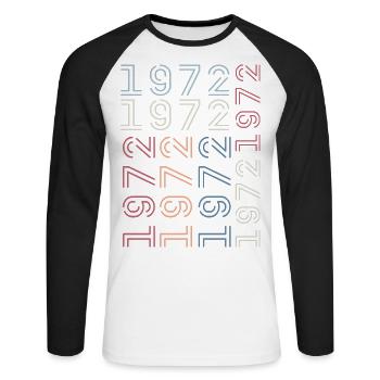 Né en 1972 Cadeau Anniversaire 1972 Retro 1972 - T-shirt baseball manches longues Homme - blanc/noir - Devant - Nik (191cm)